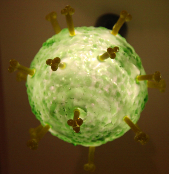 glass model of an influenza virus hanging in the national museum