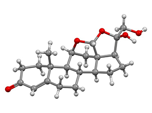 Ball-and-stick model of aldosterone isomer, C21H28O5