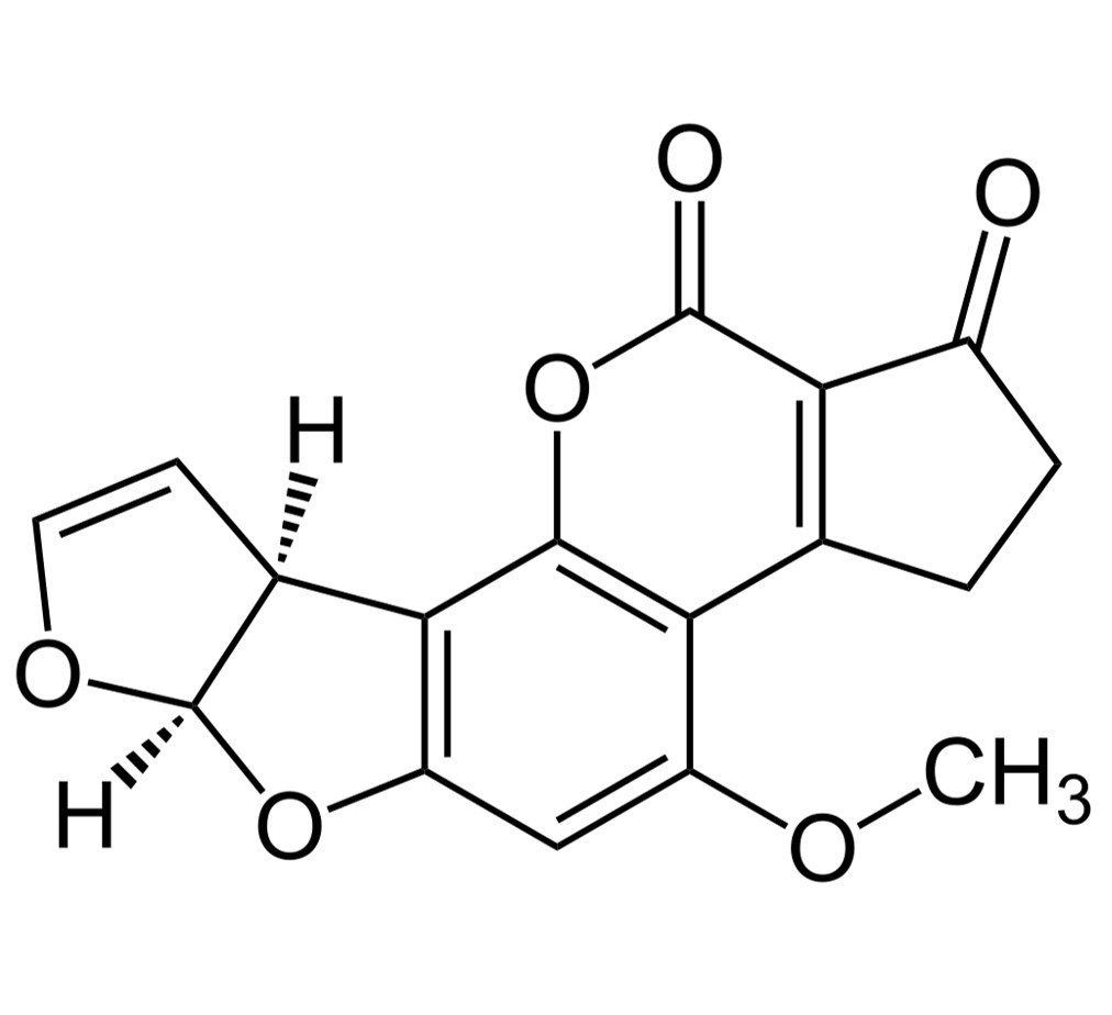 Structural formula of aflatoxin B1.