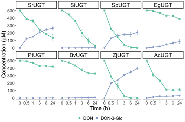 Discovery of novel plant UDP-glycosyltransferases that enhance resistance to Fusarium mycotoxins.