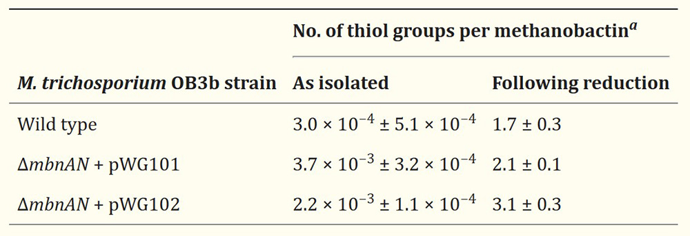 Fig3. Quantification of thiol groups in methanobactin from M. trichosporium OB3b wild-type