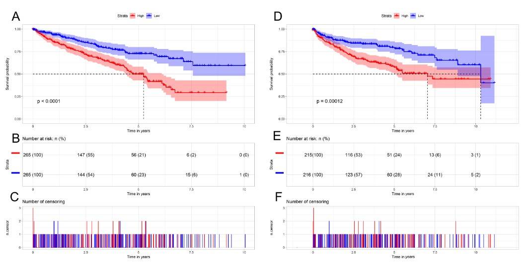 Kaplan-Meier curves show high AURKB expression correlates with poorer OS and DFS in ccRCC patients.