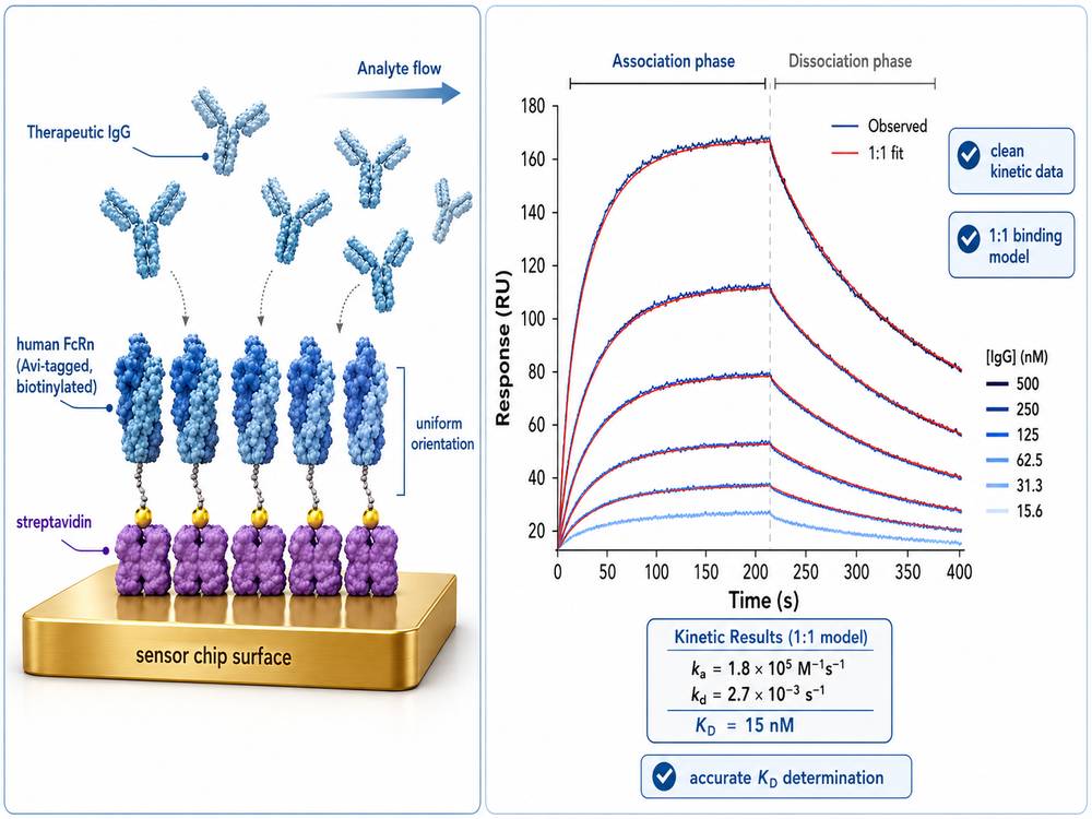 SPR Sensorgram of Biotinylated FcRn Binding to Therapeutic Antibody