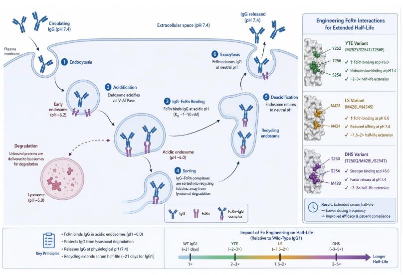 FcRn-Mediated IgG Recycling and Half-Life Extension